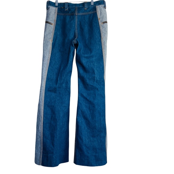 Rare 1970's Vintage Lee's High Waisted Two Toned Patchwork Bell Bottom Jeans - Picture 4 of 12